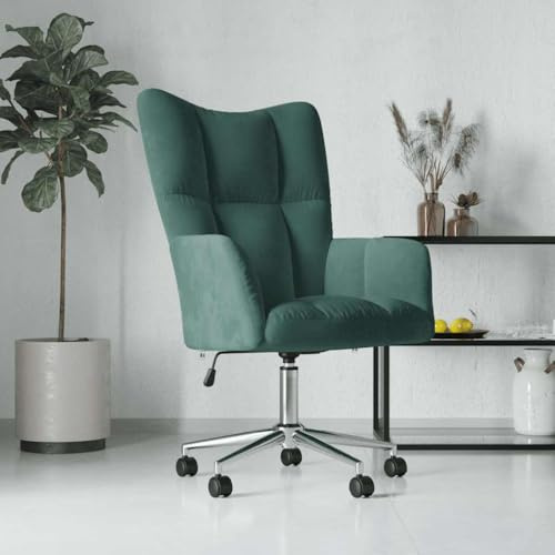 Tonture Relaxsessel Dunkelgrün Samt, Ergonomischer Drehstuhl mit Rollen, Höhenverstellbar, Samtbezug, für Schlafzimmer, Wohnzimmer, Büro, Gemütliches Leseerlebnis