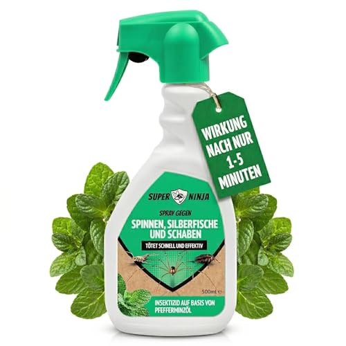 Super Ninja Silberfish Spray & Spinnenspray 500ml, auf Pfefferminzöl-Basis | Pflanzliche Barriere gegen Spinnen, Silberfische bekämpfen, Ungezieferspray innen, Spinnenabwehr, sicher für Kinder & Hunde