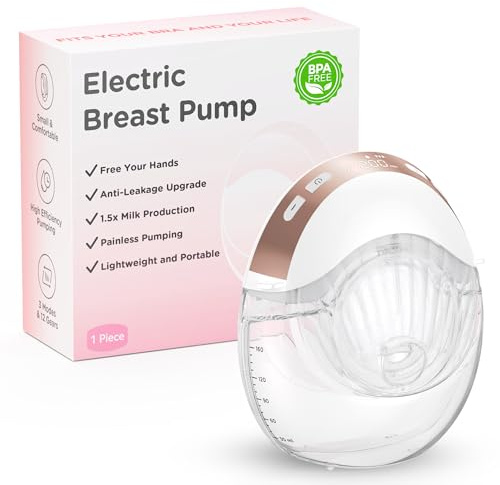 Tire Lait Electrique Main Libre, Portable et Discret, Sans BPA, 3 Modes & 12 Intensités, Anti-Fuite, Téterelle 17/19/21/24 mm, 1 unité