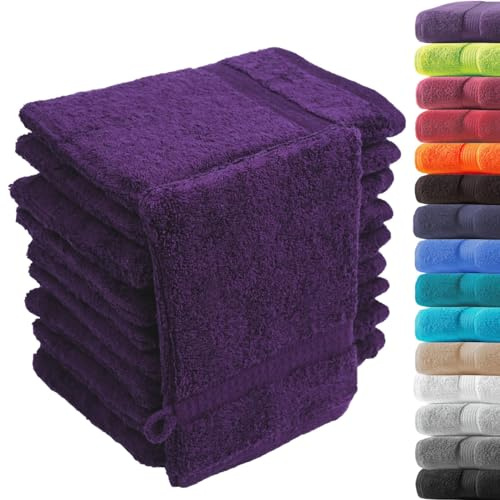 Loomiva 10er Set Waschhandschuhe Waschlappen | 16x21 cm | Aubergine | Premium Qualität | 500g/m² | 100% Baumwolle | ideal für Reisen & Gym und Sport | Öko-TEX Standard 100