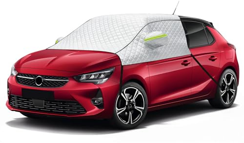 Housse Pare-Brise Compatible avec Opel/Vauxhall Corsa, Protection Solaire Extérieure Argent, Protection Réfléchissante UV, Pare-Soleil de Fenêtre Latérale Occultant