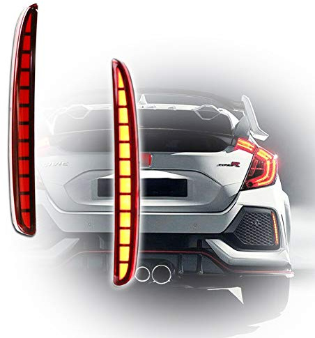 GTINTHEBOX Red Lens Full LED Bumper Reflector Lights Tail Brake Rear Fog Lamps For 2017 2018 2019 2020 2021 Honda Civic Hatchback, Type-R, or SI 4-Door Sedan