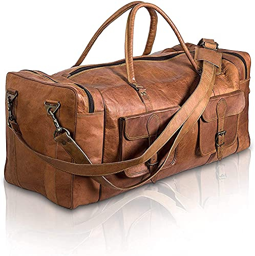 ALASKA EXPORTS Harvey Reisetasche/Reisetasche aus echtem Leder, Vintage-Stil, Unisex, Braun, braun, 21 inch