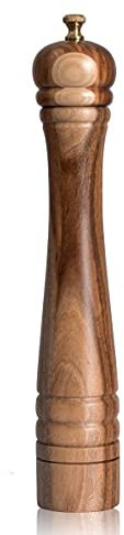 DeroTeno Molinillo de Pimienta. Molinillo de acero inoxidable duro y ajustable. Madera de acacia, Altura de 30 cm