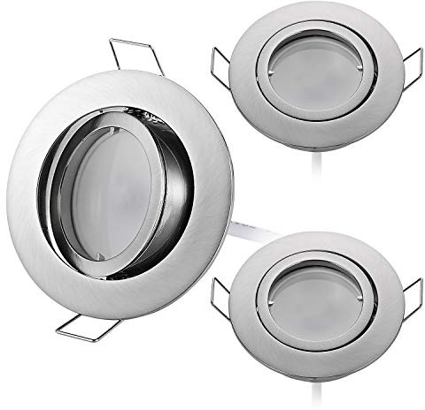 HCFEI 3er set LED Einbaustrahler dimmbar matt-chrom schwenkbar 5W flach 230V Einbau-Spot Strahler Einbauspot 68mm Bohrloch, 120°Abstrahlwinkel, Warmweiß 3000K