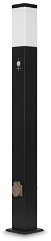 Grafner XL Wegeleuchte mit Bewegungsmelder und 2 Steckdosen, Höhe: 100 cm, Aluminium, E27, schwarz anthrazit, Wegleuchte Weglampe Gartenlampe Gartenleuchte Standlampe Außenstandleuchte Pollerleuchte