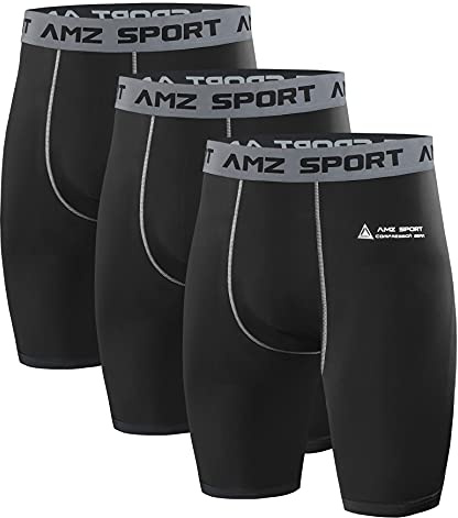 AMZSPORT Pantalones Cortos de compresión para Hombre, Transpirables, para Correr, Fitness, Ropa Interior Funcional, Negro-07 * 3, M