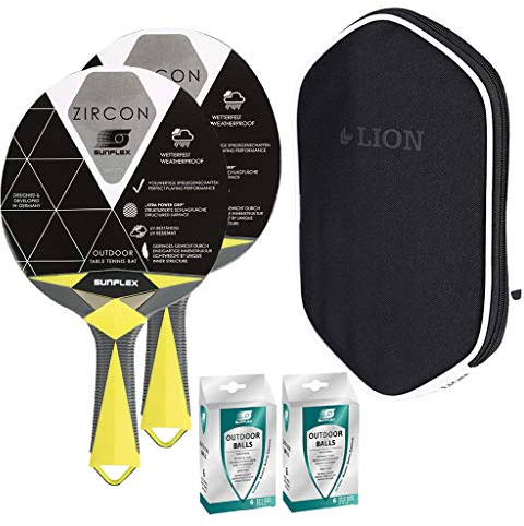 Sunflex 2 x Zircon Outdoor Tischtennisschläger + Tischtennishülle + 12 x Outdoor Tischtennisbälle | Tischtennisschlägerset | Tischtennis Set