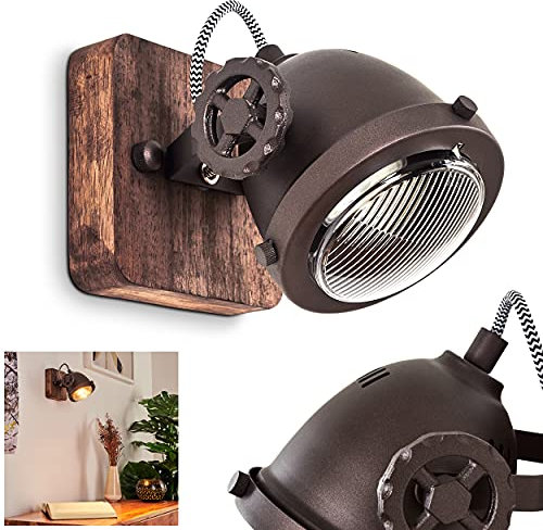 Applique murale Herford en bois, métal brun et verre, spot orientable rétro-industriel idéal dans un salon vintage, pour 1 ampoule GU10, ampoule(s) non incluse(s)