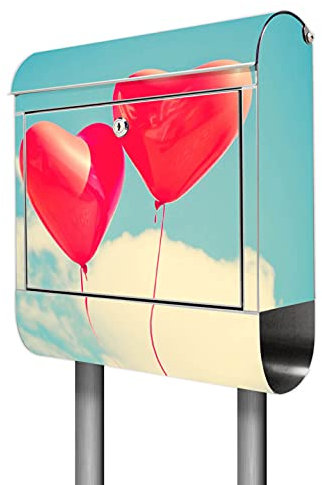 banjado® Briefkasten mit Standfuß Motiv Wolke Sieben - Stand Briefkasten Edelstahl mit Zeitungsfach - Postbox/Postkasten A4 Einwurf inkl. Montagematerial & 2 Schlüssel
