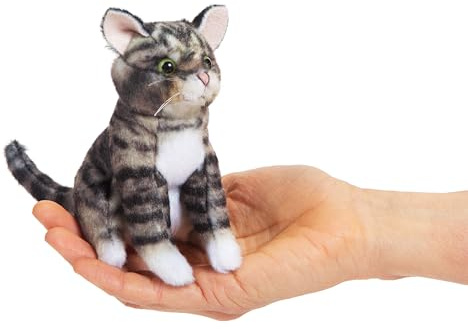 Folkmanis Fingerpuppe, klein, getigerte Katze, Grau/Schwarz/Weiß