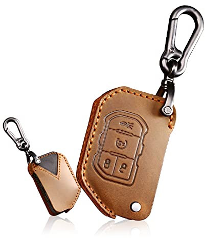 ontto Leather Car Key Case Suitable for Jeep?Wrangler?JL?Gladiator?JT 2018-2021 Accessories Car Remote Control Cover Protective Key Case Key Case Key Protection Case 4 Buttons Brown