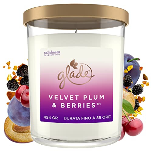 Glade Extra Große Duftkerze im Glas, Geschenk, Velvet Plum & Berries, 454g, Lange Brenndauer bis zu 85 Std.