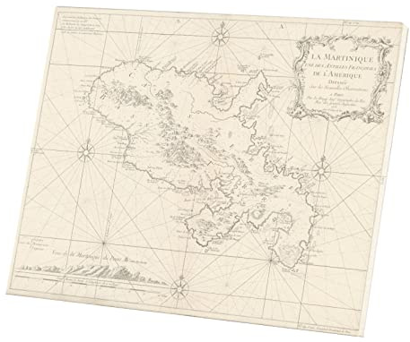 Dekorativ målning tryckt duk affisch 972 Martinique avdelningskarta antika Frankrike region (38 cm x 30 cm)