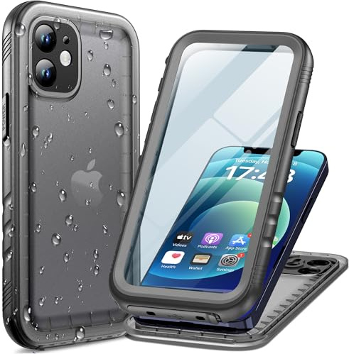 Cozycase Top 360 Vattentätt Stöttåligt Skal för iPhone 12 Mini Fodral, Waterproof Shockproof i Phone 12Mini Case med Full Skärm Kamera Skydd Skärmskydd KameraskyddHårt Mobilskal Svart