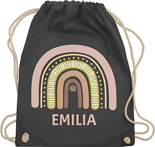 Turnbeutel Rucksack - Boho - Regenbogen - Dein Name - Unisize - Dunkelgrau - personalisierte geschenke kindergartenbeutel bohemian chic stil beutel tasche kindergarten wechselbeutel kita individuell