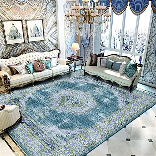 PHLCF Flurteppich Orientteppich Blau Vintage-Muster Erwachsene Schlafzimmer Küchenteppich Sicher und langlebig Maschinenwaschbar Extra große Teppiche 40X60cm