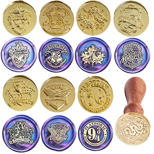 Wax Seal Stamp Set 8 Pieces Magic School Wizard Sealing Wax Stamp Heads with Handle Vintage Seal for Christmas Wedding Invitations Envelopes Gift Packing