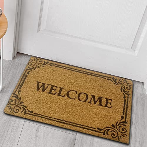 CARPETIA Robuster Kokos Schuhabtreter | umweltfreundlich | „Welcome“ verziert schwarz, 40 x 60 cm