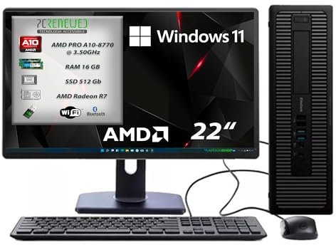 PCRENEWED TECNOLOGIA ACCESSIBILE Pc Desktop Pronto All'Uso, Computer Pc Fisso ricondizionato A10 3.5 Ghz, Ram 16Gb, SSD 512Gb, Pacchetto Office 2019, Windows 11 Pro (Ricondizionato) (Completo)