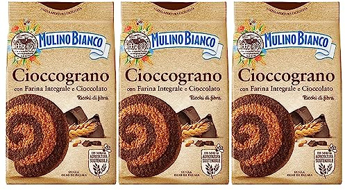 MULINO BIANCO Cioccograno Galletas italianas de mantequilla con harina integral y chocolate negro 330g x 3 paquetes (Cioccograno, x3)