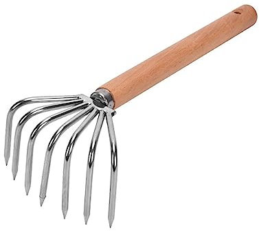 Râteau de Jardin, Râteau de Désherbage, Manche en Bois Petit Acier Léger Désherbage Râteau, Outils de Jardinage À Main, Râteau À Gazon, pour Scarifier, Râteler, Désherbage, Manche Long 7 Dents