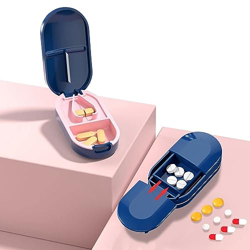 Tablettenteiler Pillenschneider Tablettenspalter Tablettenbox Pillendose Klein Pillenteiler Mini Tabletten Pill Cutter Teiler Tragbarer Tasche Pillenzerkleinerer für Unterwegs