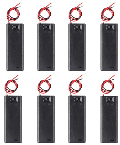 Lot de 8 supports de piles AA avec couvercle pour piles AA avec interrupteur marche/arrêt, 1,5 V, 1,5 V, 1 fente en plastique noir