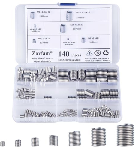 Zovfam Metric Thread Repair Inserts, 140-Pcs 304 Stainless Steel, M3-M12