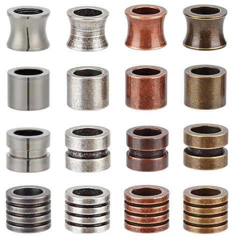 UNICRAFTALE Ca. 16 Stück 4 Stile, Haarperlen, 4 Farben, große Löcher, Paracord-Perlen, Edelstahl-Säulen-Perlen, Abstandshalter, Schlüsselband-Perlen für DIY-Armbänder, Halsketten, Schmuckherstellung