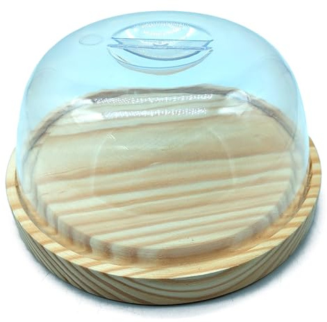 Acan Tradineur - Quesera Redonda con Tapa de Metacrilato - Base Fabricado en Madera - Ideal para Guardar el Queso, Embutidos u Otros Alimentos - Ø 18 x 9 cm