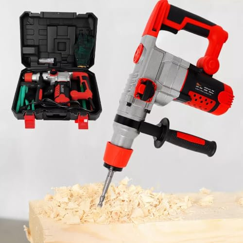 Rotary Hammer Drill 2200W Electric Demolition 220V Concrete Breaker Chisels Hammer 360 °Rotary Drill Force Jack Hammer Concrete Breaker with Drill Bits Point and Flat Chisel
