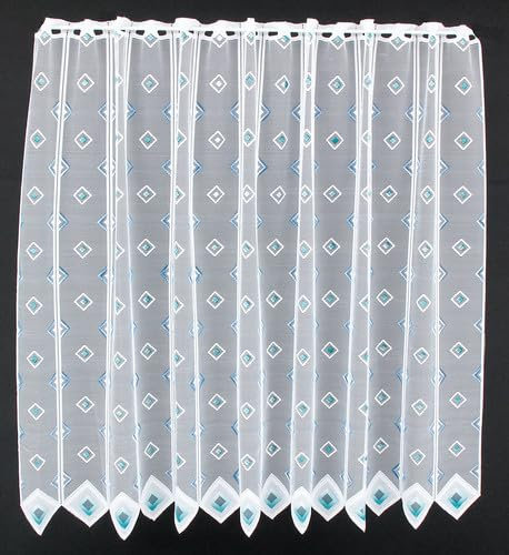 Gardinen Kranzusch Scheibengardine Quadrate 120x57,5 cm H/B weiß blau Bistrogardine Vorhang Küche 1er Pack