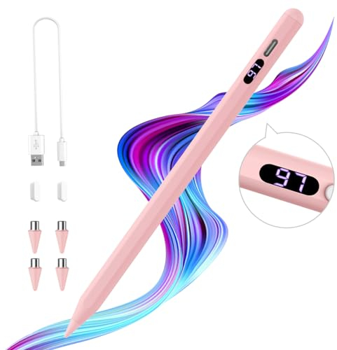 TiMOVO Penna Stilo Ricarica Rapida per Schermi Tattili, Penna Stilo Universale con Display di Potenza Compatibile con iPad/iPhone/Android/iOS/Samsung/Xiaomi, Schermi Capacitivi, Rosa