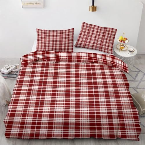 BettwäSche 240x260 Kariertes Rot BettwäSche-Sets Microfaser Flauschig BettzeugGeometrie Muster Bettbezug füR MäDchen Jungen und Kissenbezug 80x80 mit ReißVerschluss