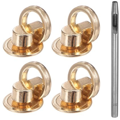 sourcing map 4pcs Metal Studs Rivets 12mm D-Ring Button Rivets with 3.5mm Leather Hole Punch for Leather Craft, Gold Tone