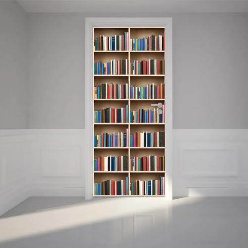 XAONUO 3D Drucken | Tür Bekleben Mit Türtapete Selbstklebend Retro Bibliothek Bücher Bücherregal 77X200Cm | Tür Verschönern Mit Türfolie | Türaufkleber Xxl Türbilder | Türposter Türklebefolie