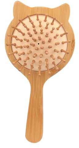 CANIGHT Cartoon Mini Cat Cushion Hair Brush Detangling Comb for Women and Girls Bamboo Cute Design Massage Function for Thin Hair
