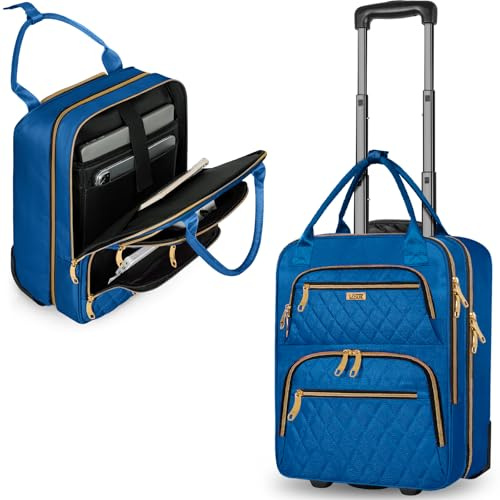 LASUK Underseat Carry On Luggage with Wheels, Stylish Lightweight Under Seat Luggage, Personal Item Suitcase with telescoping handles for Men Women, Pilots and Crew, Blue