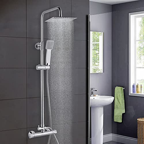 Badezimmer-Thermostatventil, Duschkopf und Schlauch-Set, Handbrause, verstellbare Halterung, Überkopf-Regendusche, unabhängiger Wasserabscheider, Wasserhähne, Schlauchmischer, verchromtes Set