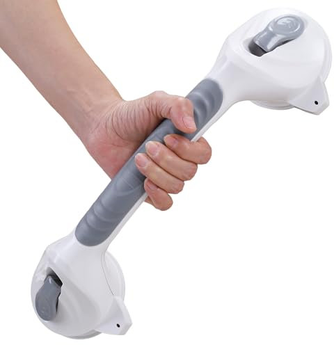 Maniglia per Doccia e Vasca da Bagno - 38 cm, Design Doppio Assorbimento, Solido, Massimo 110 kg, per Bambini e Anziani, Senza Foratura, Colore Grigio