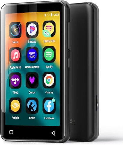 innioasis 80Go Lecteur MP3 avec Bluetooth et WiFi, Lecteur de Musique Mp3 et Mp4 ave Spotify,Spotify Kids, Tidal, Deezer, Lecteur Vidéo à écran Tactile 4 Pouces 1080P（Gris-Noir）