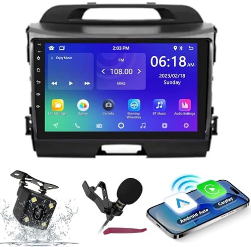 HXSQcar Android 14 Car Radio Navi for K-ia Sportage 3 SL 2010-2016 9 Screen Radio with Wireless Carplay Android Car GPS Navigation support Bluetooth 5.0 HIFI FM 5G-WiFi SWC MIC Camera (M120S)
