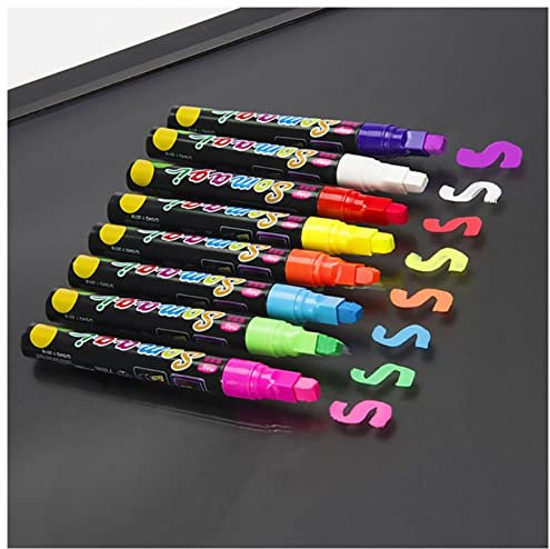 JYMALISA Kreide 8 Farben Highlighter Fluoreszierende flüssige Kreidemarker Neonstift for LED Schreibbrett Blackboard Glasgemälde Graffiti-Büro Täfelchen Kreide