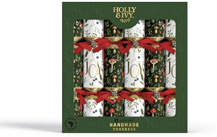 Holly and Ivy Handmade in Africa Christmas Crackers - Luxury Range - Tray of 6 x 14 Inch - Eco Friendly Gifts Inside - Luxury Deluxe Christmas Crackers - Woodland Joy
