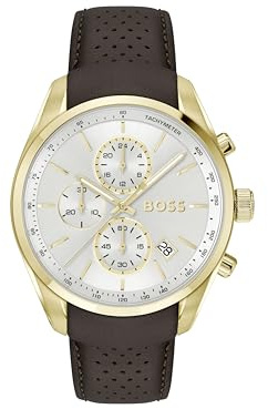 BOSS Chronographen-Quarzuhr mit Kalender für Herren Kollektion Grand Prix 44 mit Edelstahl- oder Lederarmband