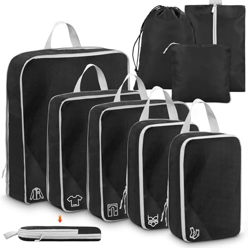 8 Stück Koffer Organizer Packing Cubes Compression, Wasserdicht Kompressions Packwürfel, Platzsparendes Koffer Organizer für Travel, Reise Organizer für Trolley Koffer Und Rucksack, Camping Zubehör