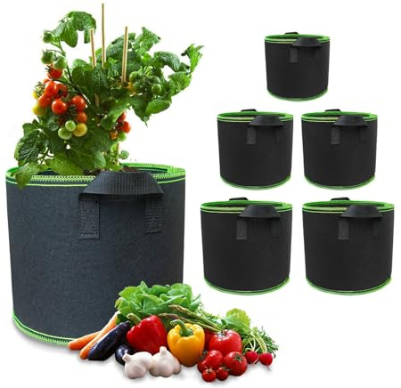 Pflanzsack 5 Stück 12l 20l 30l Vliesstoff Pflanzbeutel Stofftopf, Verdickte Atmungsaktive Stofftöpfe mit Griffe für Tomaten Pflanzen Gemüse Blumen Erdbeeren Pflanzbeutel Gewächshaus Garten Grow Bag