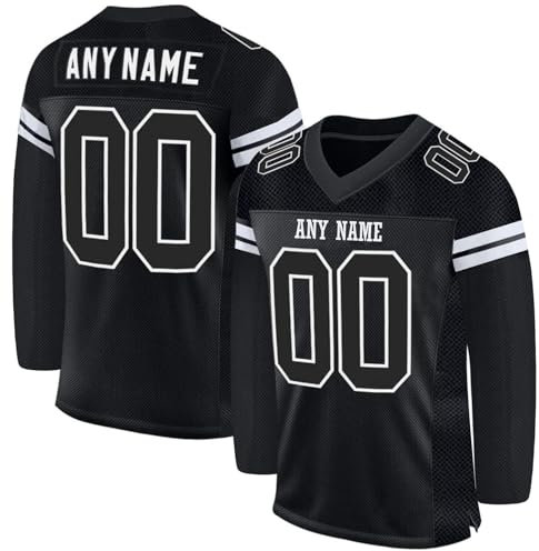 Personalised American Football Jersey with Team Name Number, Sports Uniform Quick Dry Top Breathable Long Sleeve Tee Gym Shirt, Custom Baseball Jersey Uniforms for Men/Women/Kids/Boys/Girls/Youth