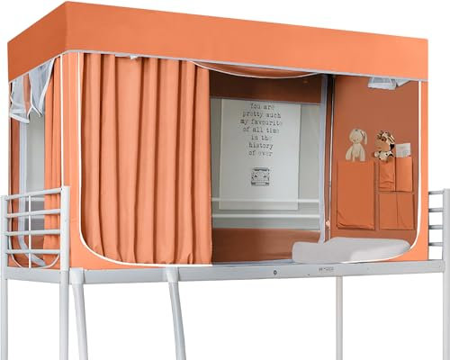 Betthimmel für den Innenbereich, mit 3 Türen, für Doppelbett, atmungsaktiver Verdunkelungsstoff, tragbar und leicht, Orange, 190 x 90 x 90 cm